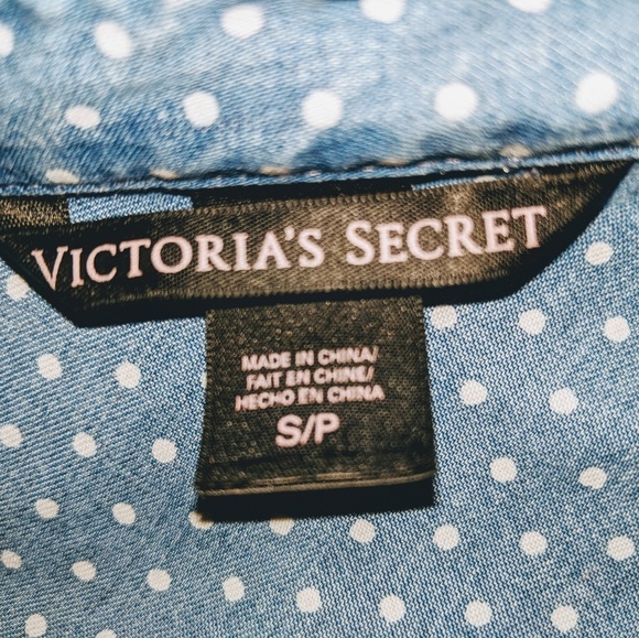 Victoria's Secret Polka Dot Blue Button Down Shirt - Picture 5 of 6